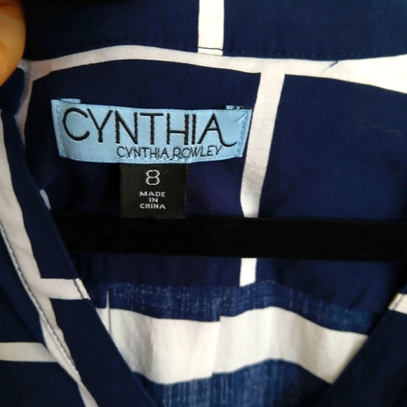 Cynthia Rowley Women's 3/4 Length Sleeve Navy And White Plaid Shirt Dress Size 8 - Picture 5 of 6
